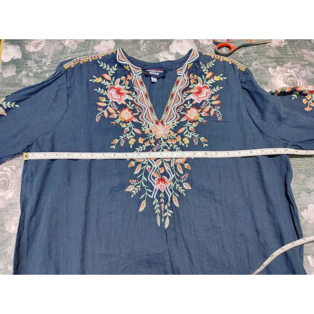 Johnny Was Workshop Tunic Dress Blue Womens Large Embroidered Boho Floral - Picture 5 of 8